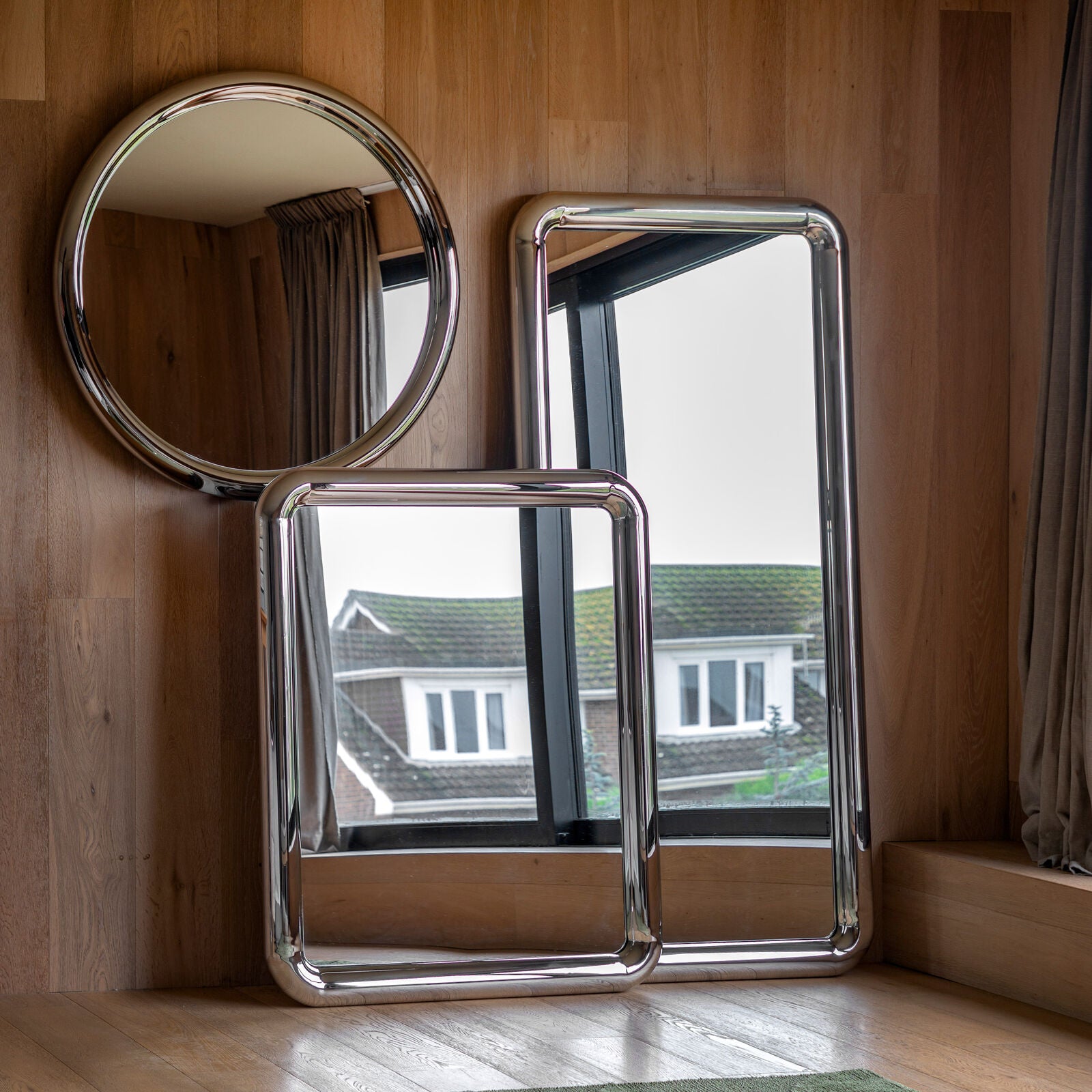 ORBIT Rectangular Wall Mirror – Chrome Frame Modern Design | malletandplane.com