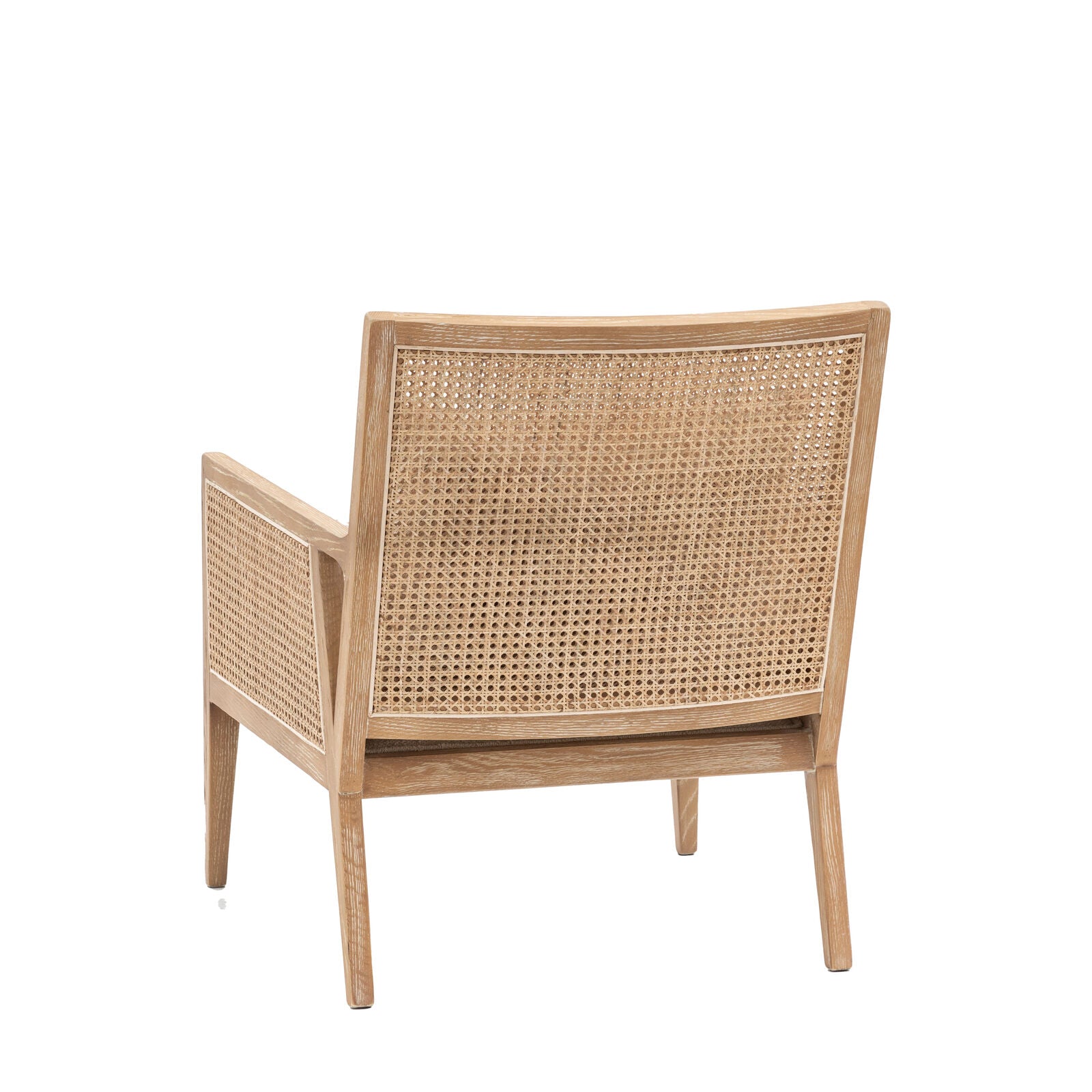 Osaka Natural Rattan Armchair with solid wood frame, woven rattan backrest and cream upholstered seat — stylish Scandinavian accent chair for living rooms and bedrooms. | malletandplane.com