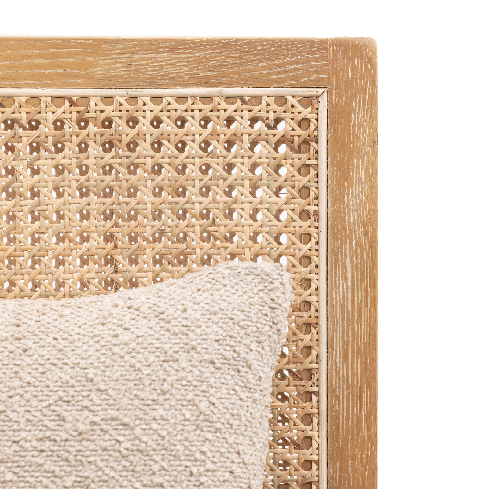 Osaka Natural Rattan Armchair with solid wood frame, woven rattan backrest and cream upholstered seat — stylish Scandinavian accent chair for living rooms and bedrooms. | malletandplane.com