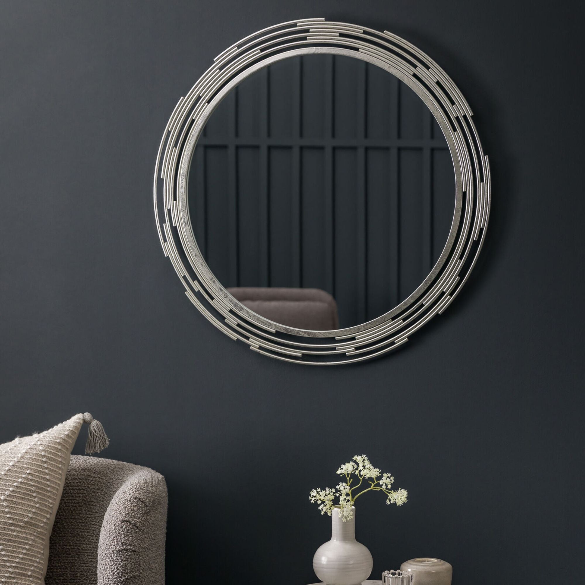 Porto 800mm diameter silver round mirror | MalletandPlane.com