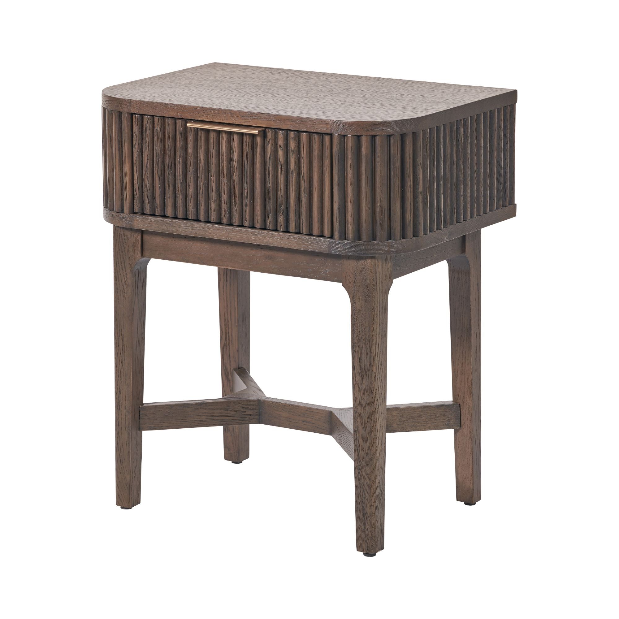 RAIE walnut finished bedside table with ribbed styling and 1 drawer | malletandplane.com