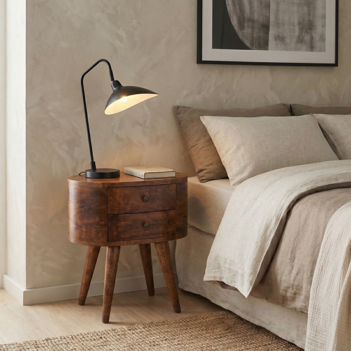 Regent Handmade Solid Wood Bedside Table with 2 Drawers in Deep Chestnut Finish