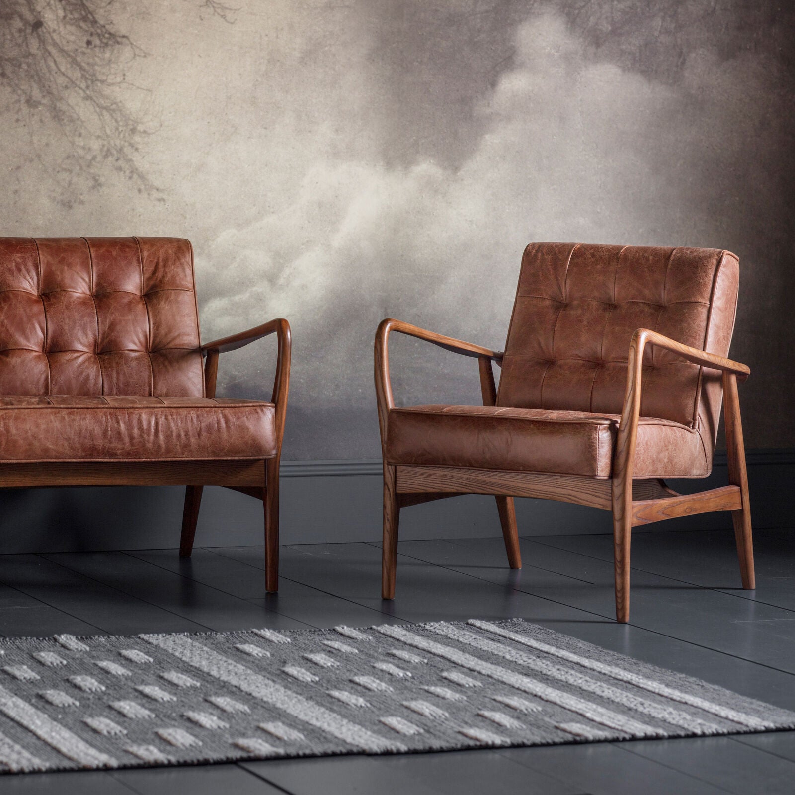 Ronson Mid Century Armchair with solid oak frame and top grain vintage brown leather upholstery | MalletandPlane.com