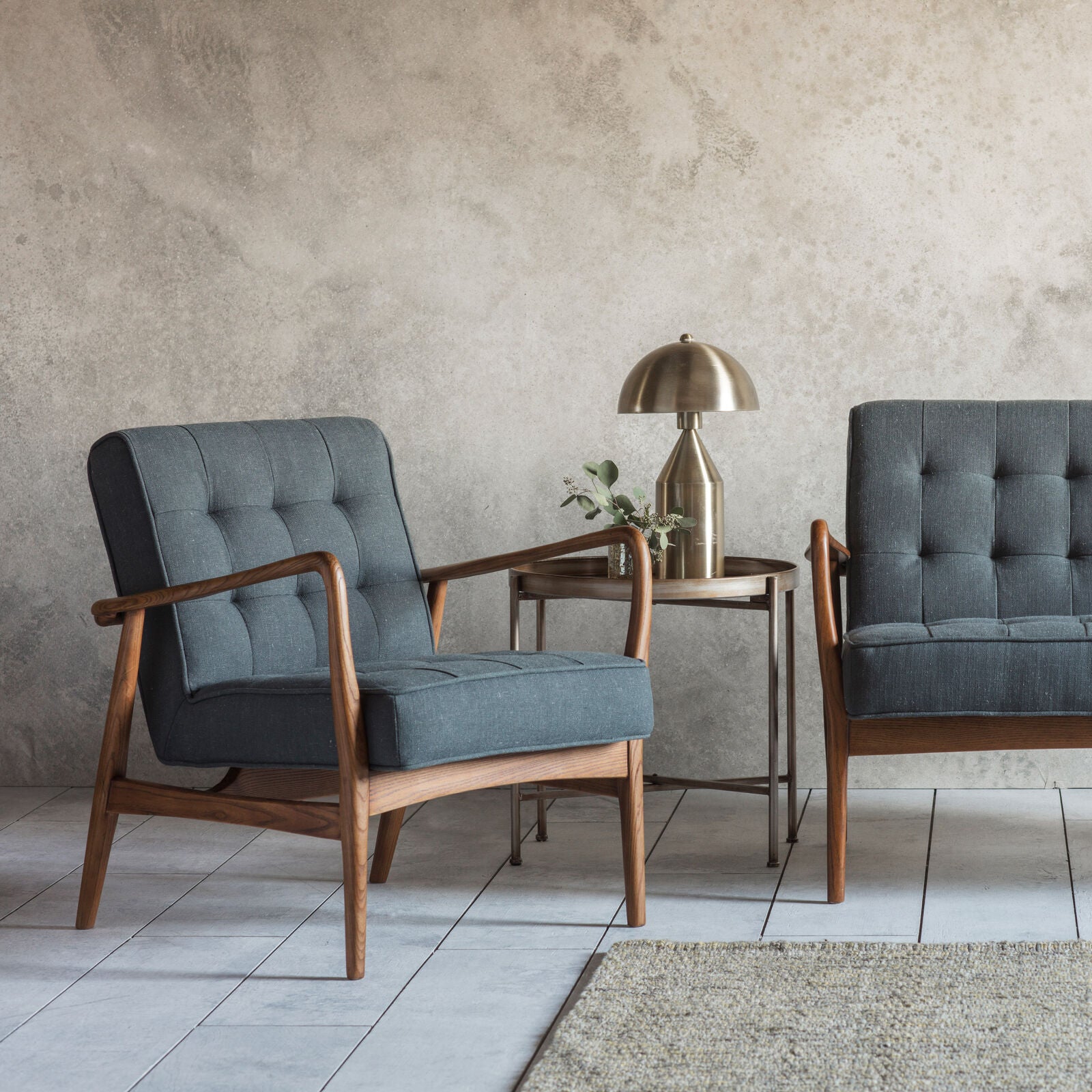 Ronson Mid Century Armchair with solid oak frame and grey weave upholstery | MalletandPlane.com