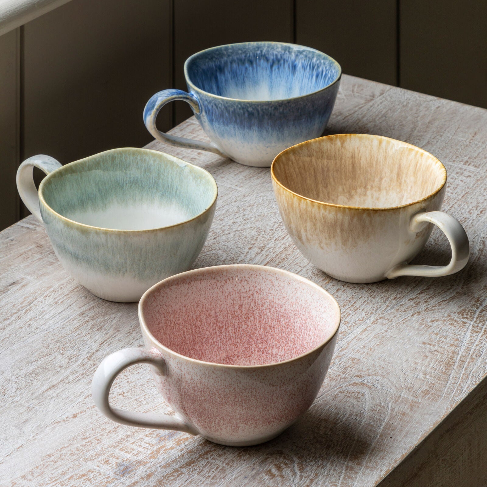 Reactive glaze set of 4 organic ceramic mugs | malletandplane.com