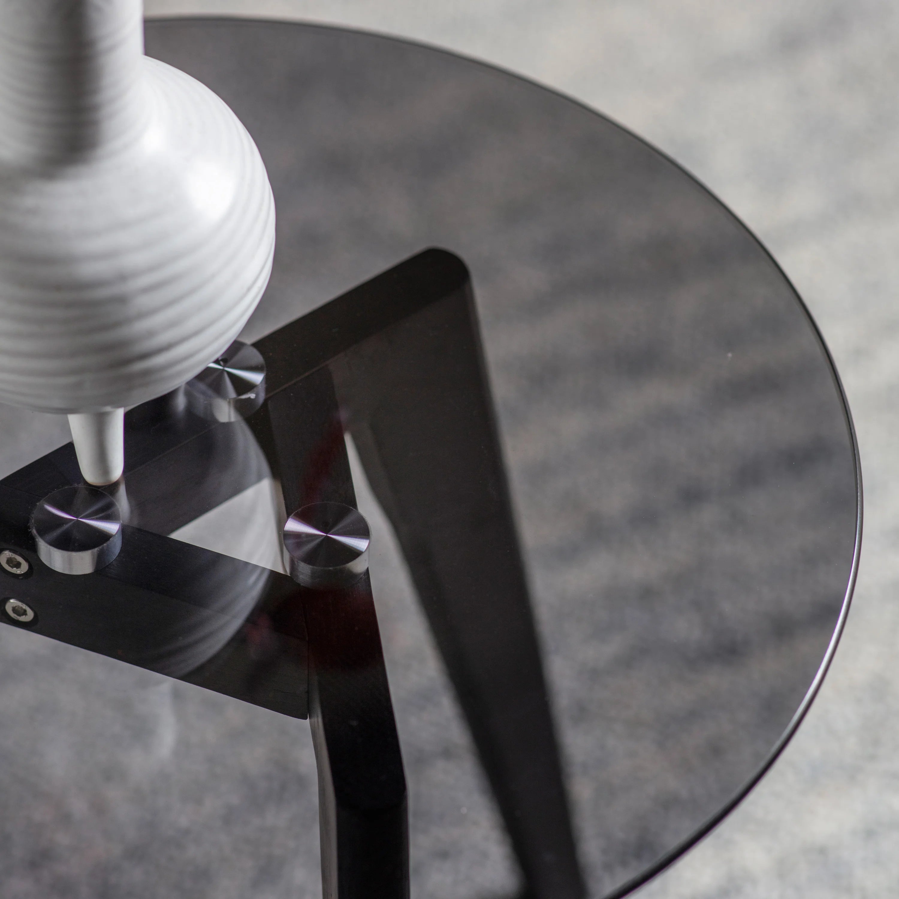 SHELTON Simple Black Bedside Table with smoked glass top