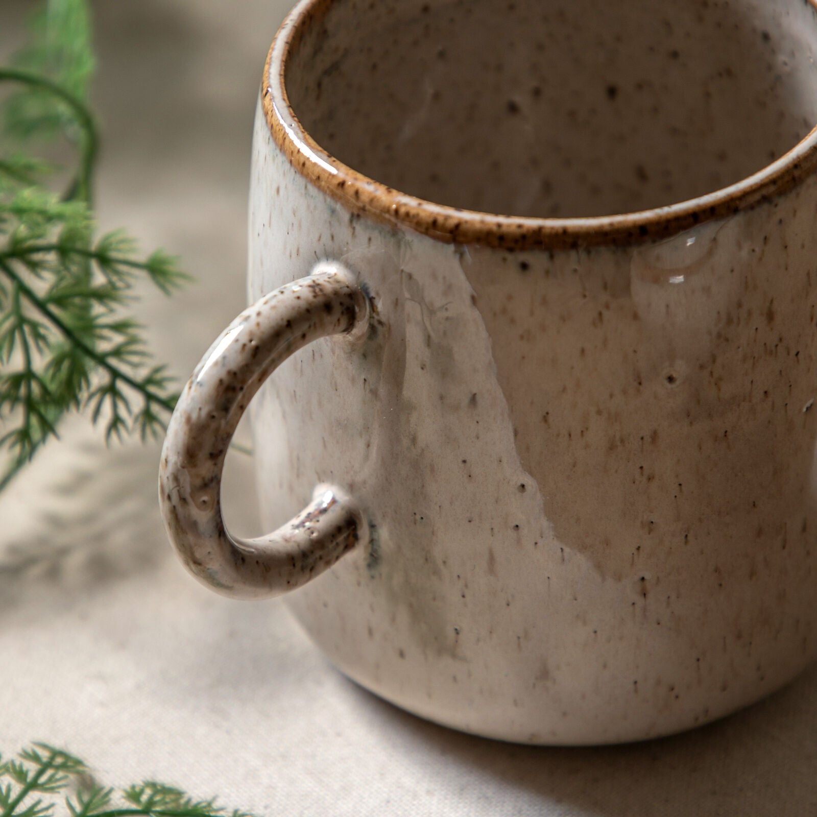 Speckle set of 4 ceramic mugs with organic form and oatmeal speckle reactive glaze | malletandplane.com
