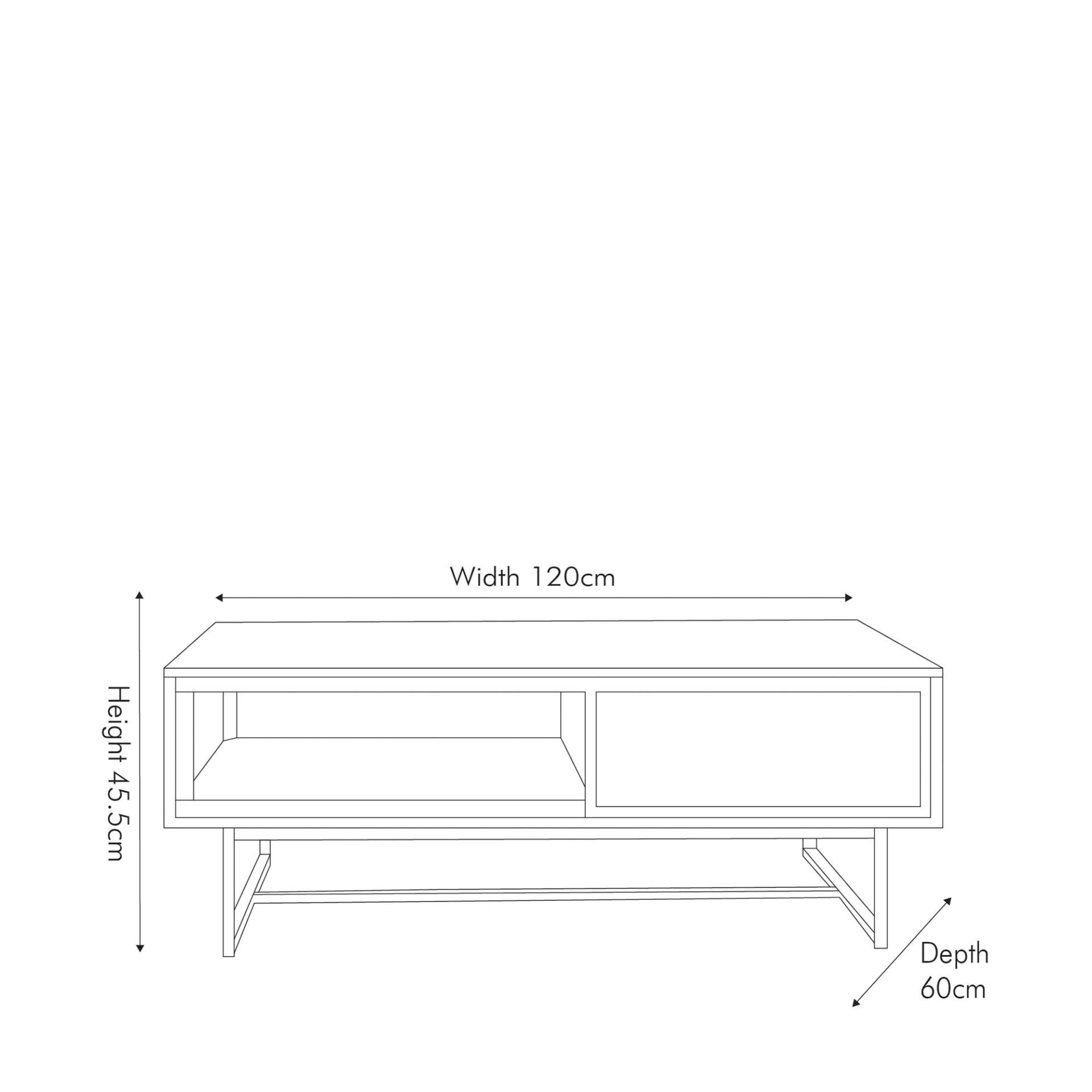 TORVIK sand washed acacia wood coffee table with 2 drawers and open slot | malletandplane.com