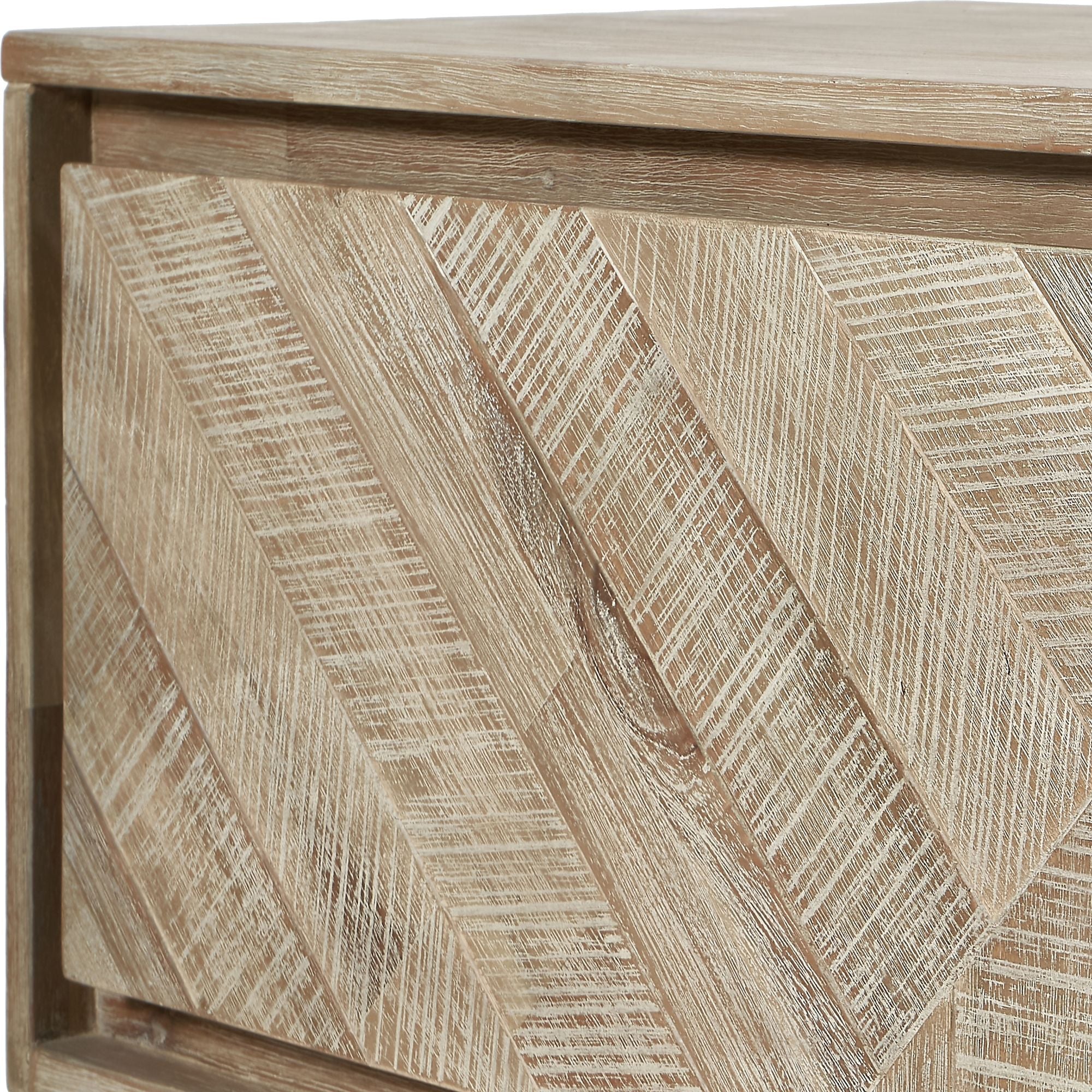 Torvik sand washed solid acacia wood console table with 1 drawer and 1 open niche | malletandplane.com