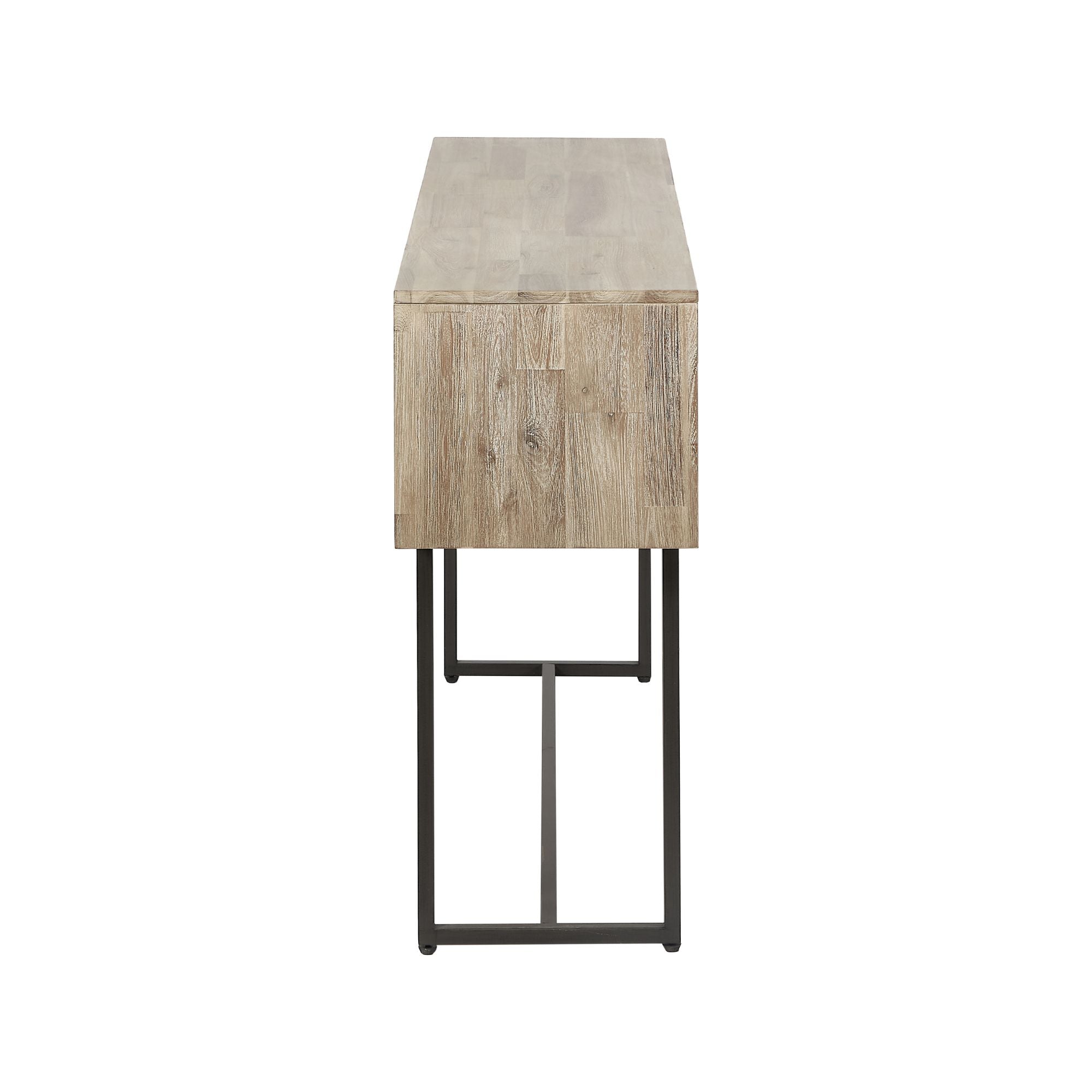 Torvik sand washed solid acacia wood console table with 1 drawer and 1 open niche | malletandplane.com