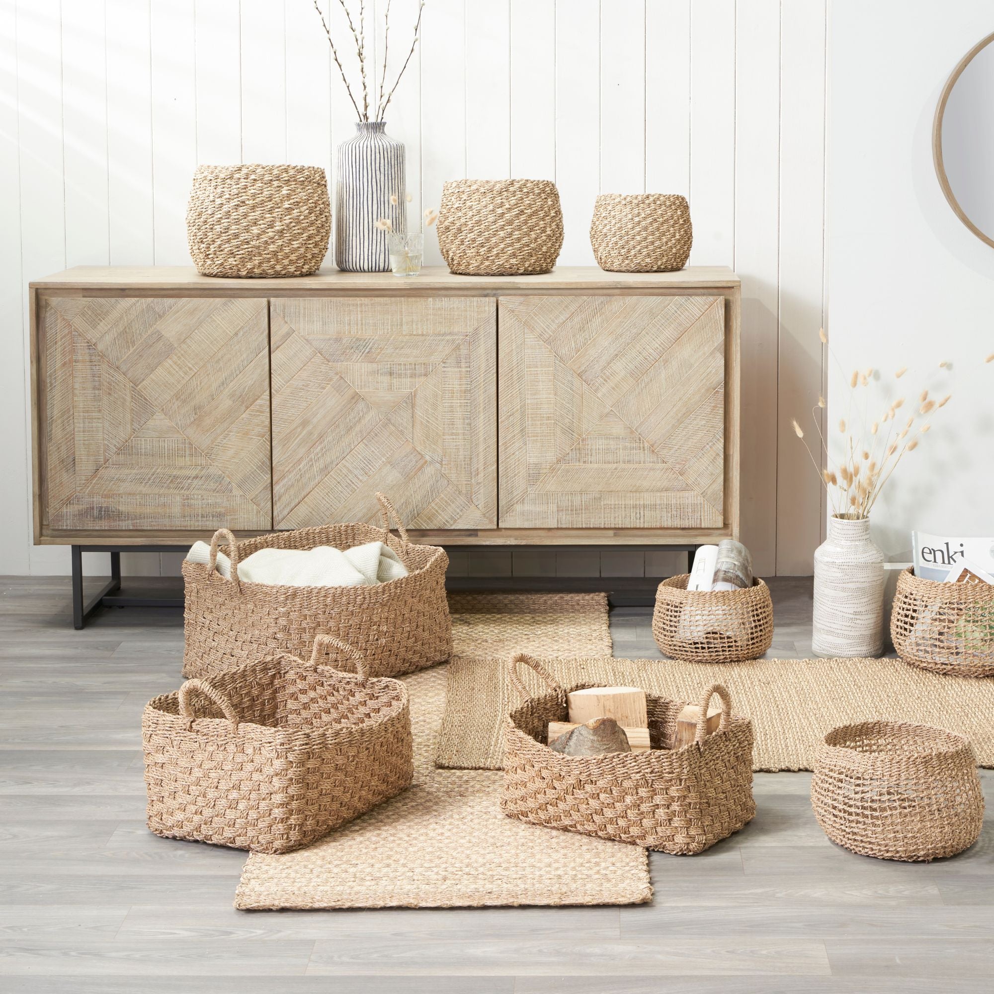 TORVIK Sand Washed Acacia Wood 3 Door Sideboard | malletandplane.com