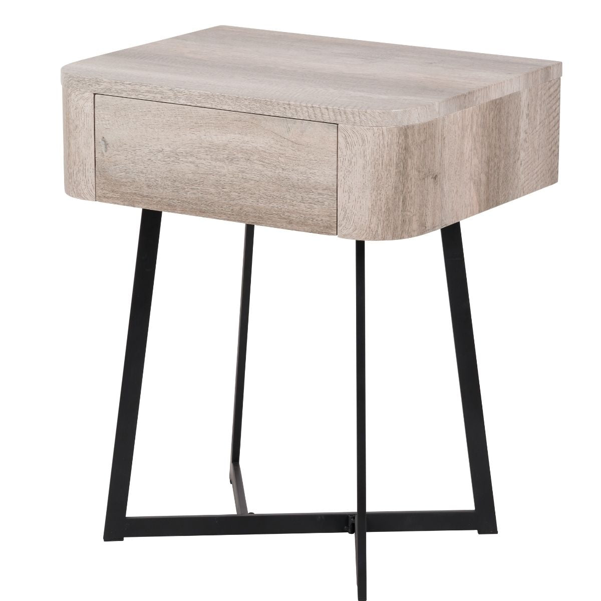 UKIAH Grey Oak & Black Metal Bedside Table | malletandplane.com