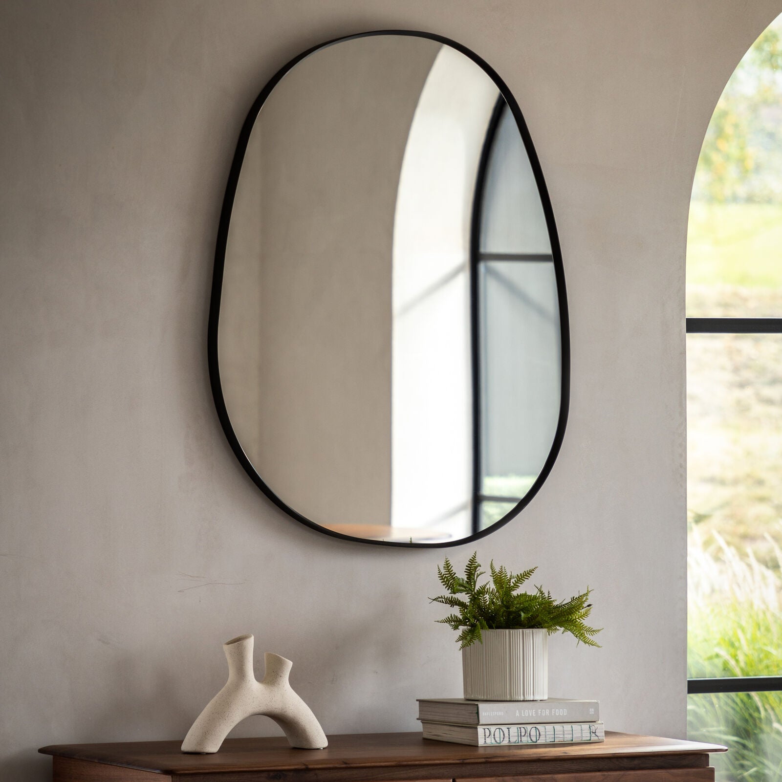 LOMA Large Black Frame Pebble Mirror | malletandplane.com