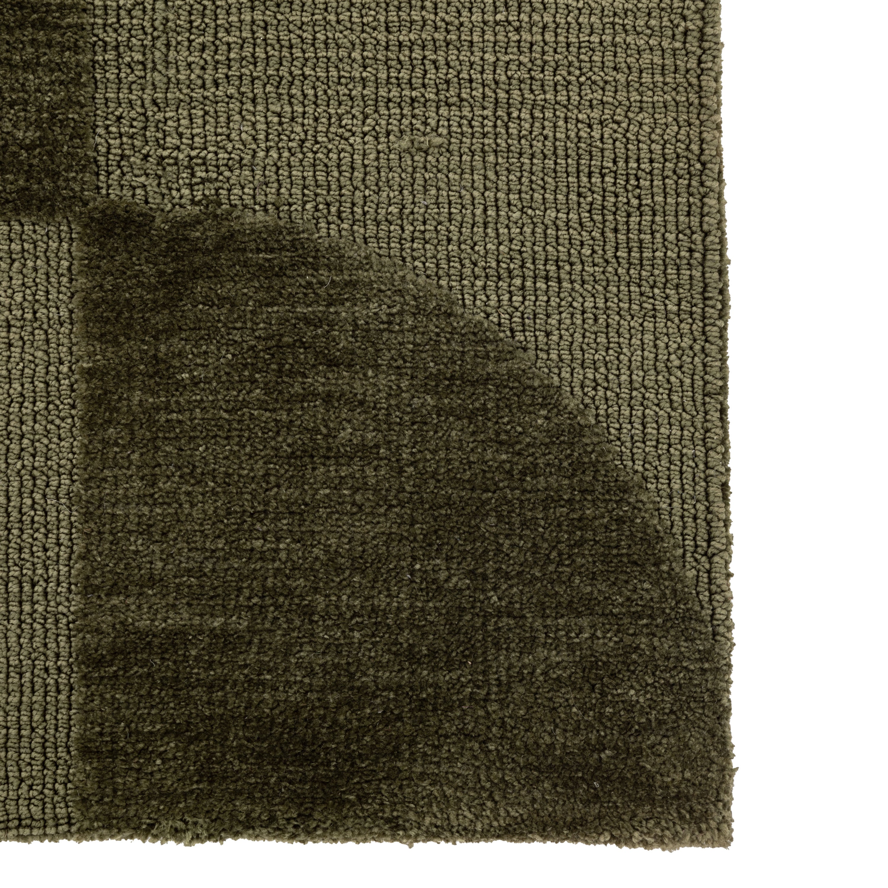 Cortland Olive Block Rug - detail and lifestyle view 3