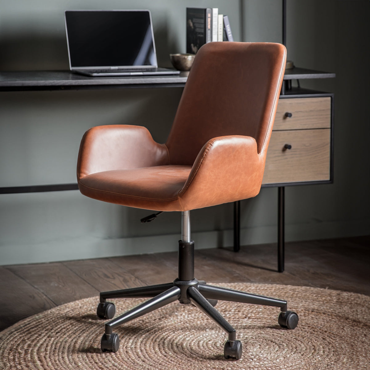 FARADAY brown swivel desk chair with arms and castor base
