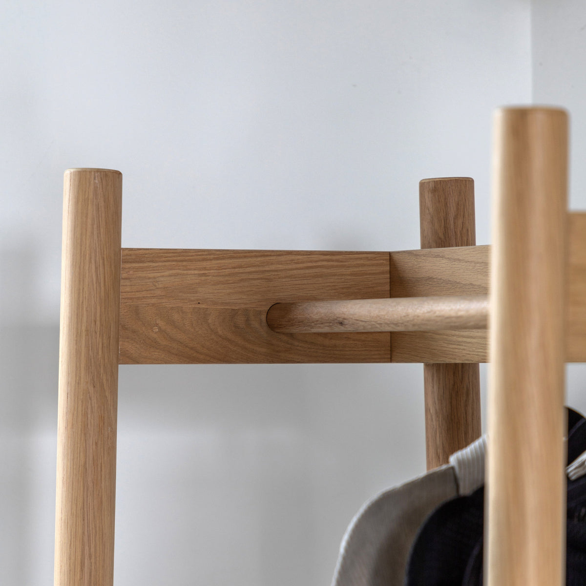 HATFIELD natural oak open wardrobe with hanging rail and lower shelf