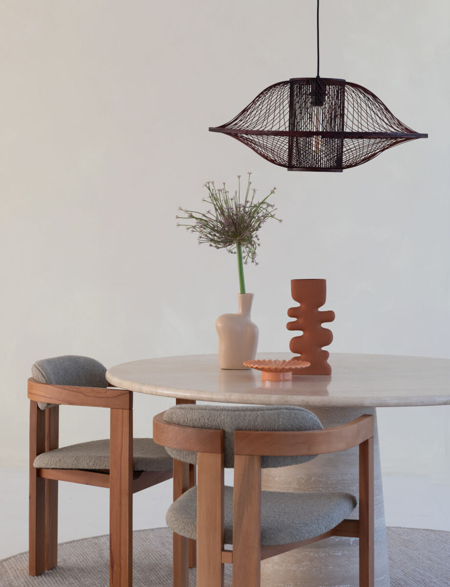 Maui handwoven burgundy bamboo pendant light | malletandplane.com