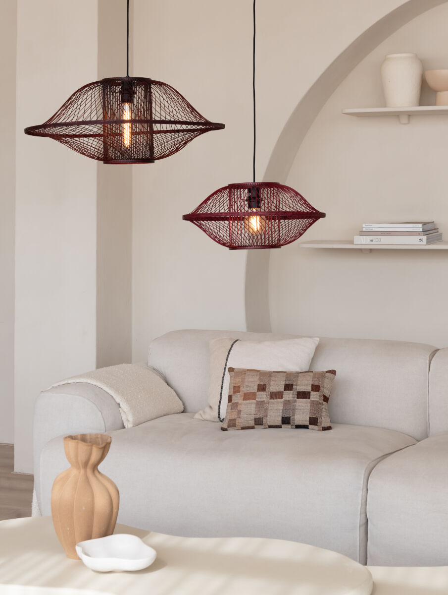 Maui handwoven burgundy bamboo pendant light | malletandplane.com
