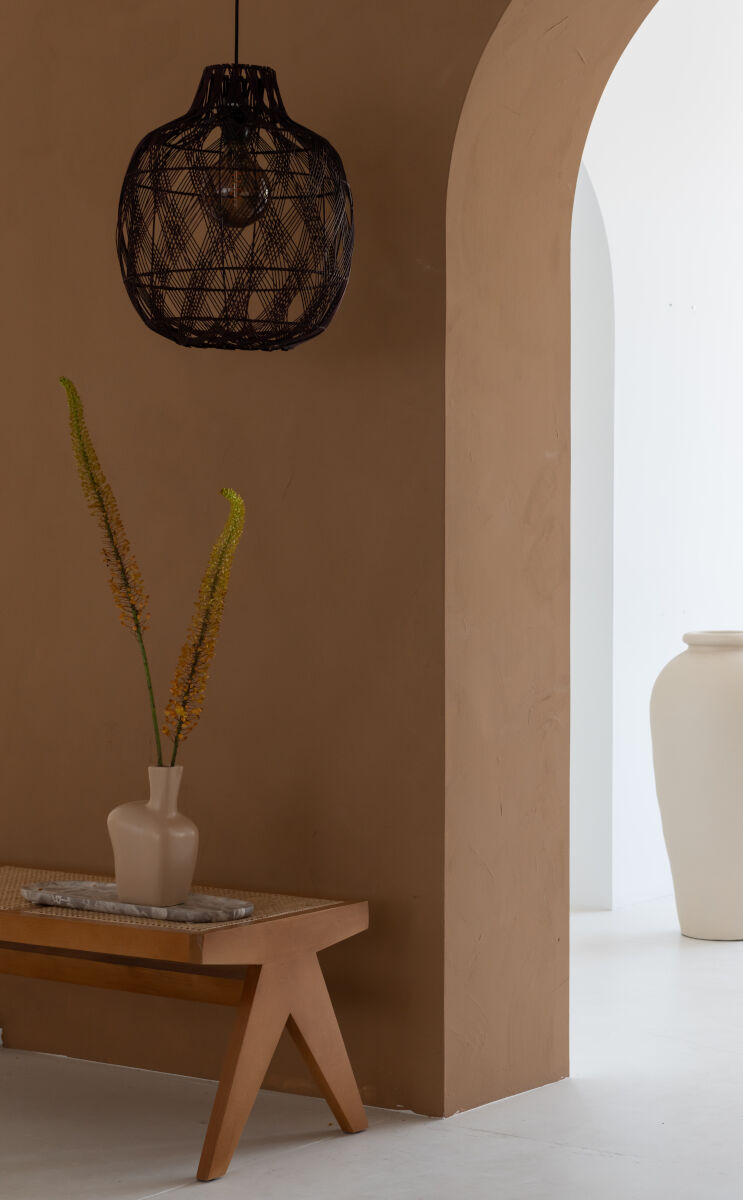 Mendoza handwoven burgundy bamboo bottle shaped pendant light | malletandplane.com