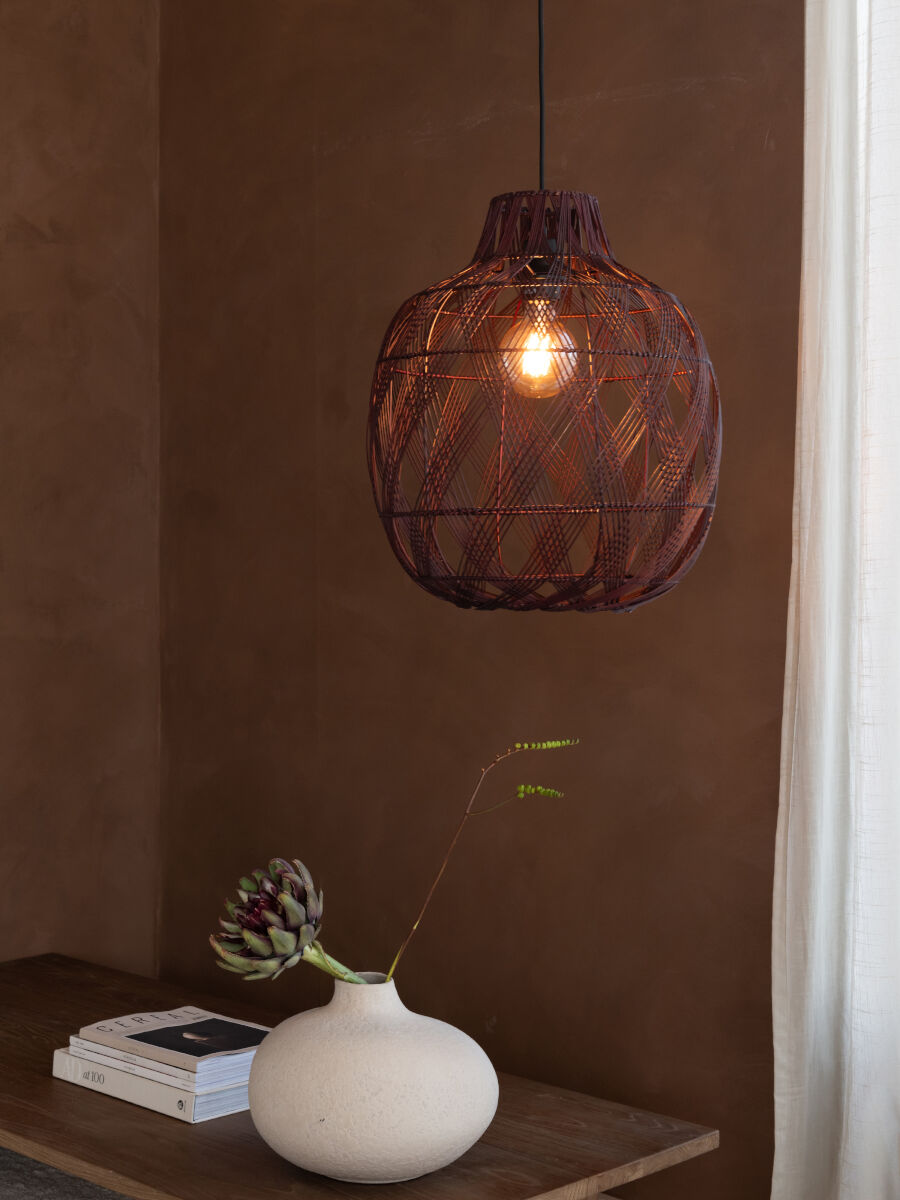 Mendoza handwoven burgundy bamboo bottle shaped pendant light | malletandplane.com