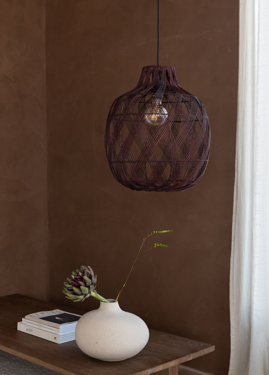 Mendoza handwoven burgundy bamboo bottle shaped pendant light | malletandplane.com