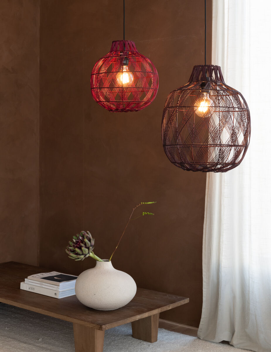 Mendoza handwoven burgundy bamboo bottle shaped pendant light | malletandplane.com