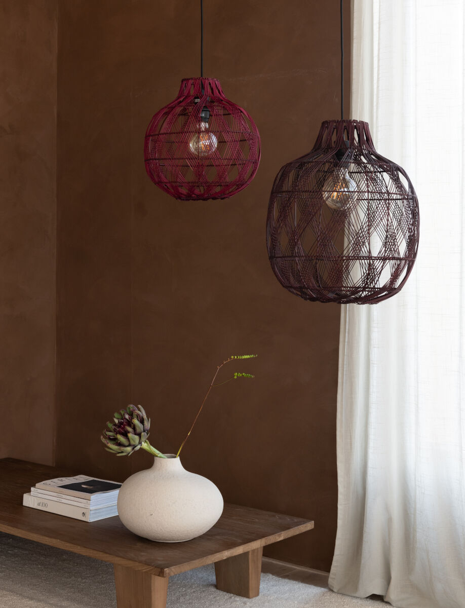 Mendoza handwoven burgundy bamboo bottle shaped pendant light | malletandplane.com