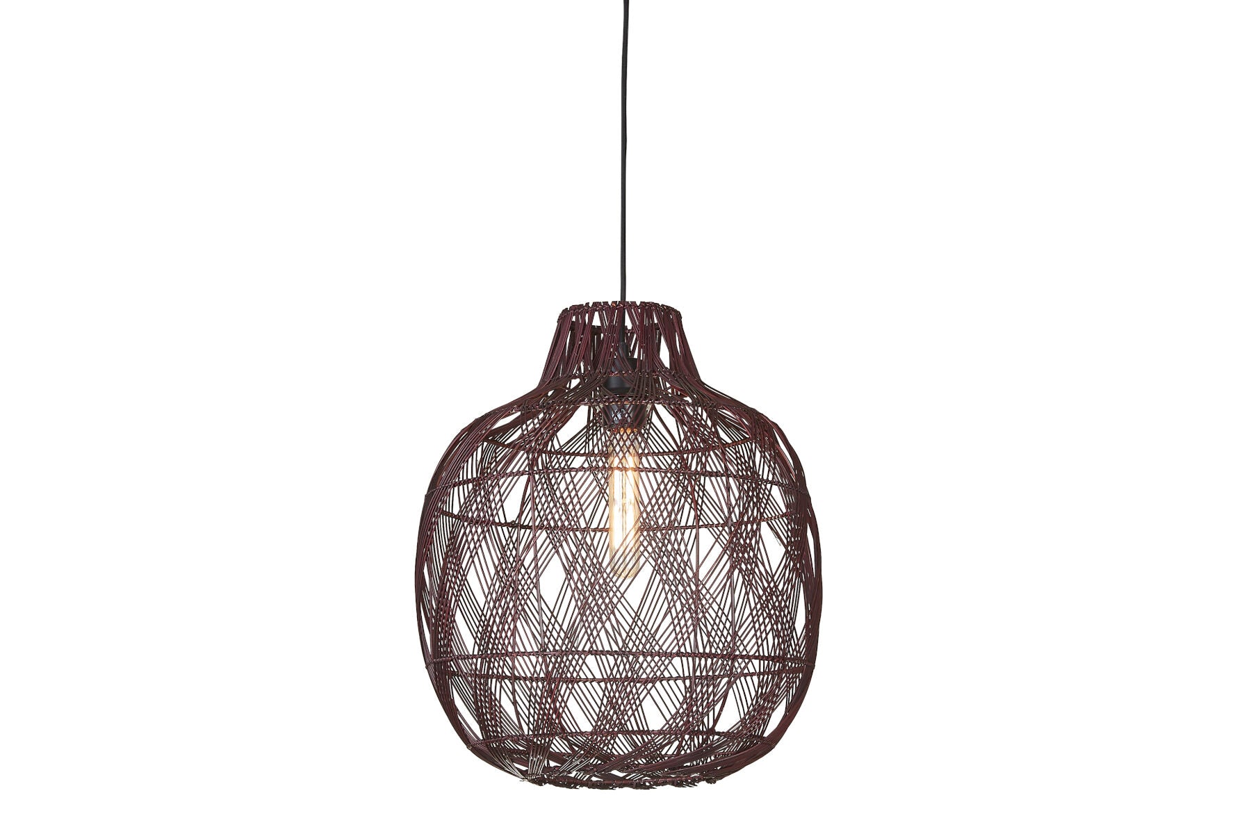 Mendoza handwoven burgundy bamboo bottle shaped pendant light | malletandplane.com