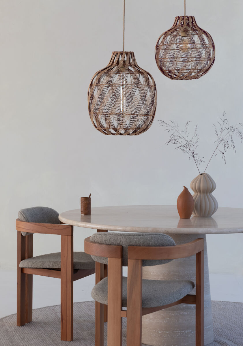 Mendoza handwoven burgundy and natural bamboo bottle shaped pendant light | malletandplane.com
