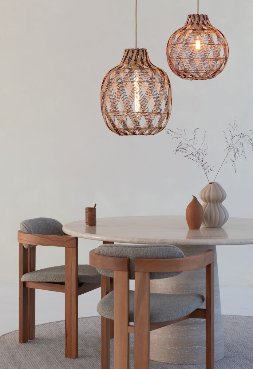 Mendoza handwoven burgundy and natural bamboo bottle shaped pendant light | malletandplane.com