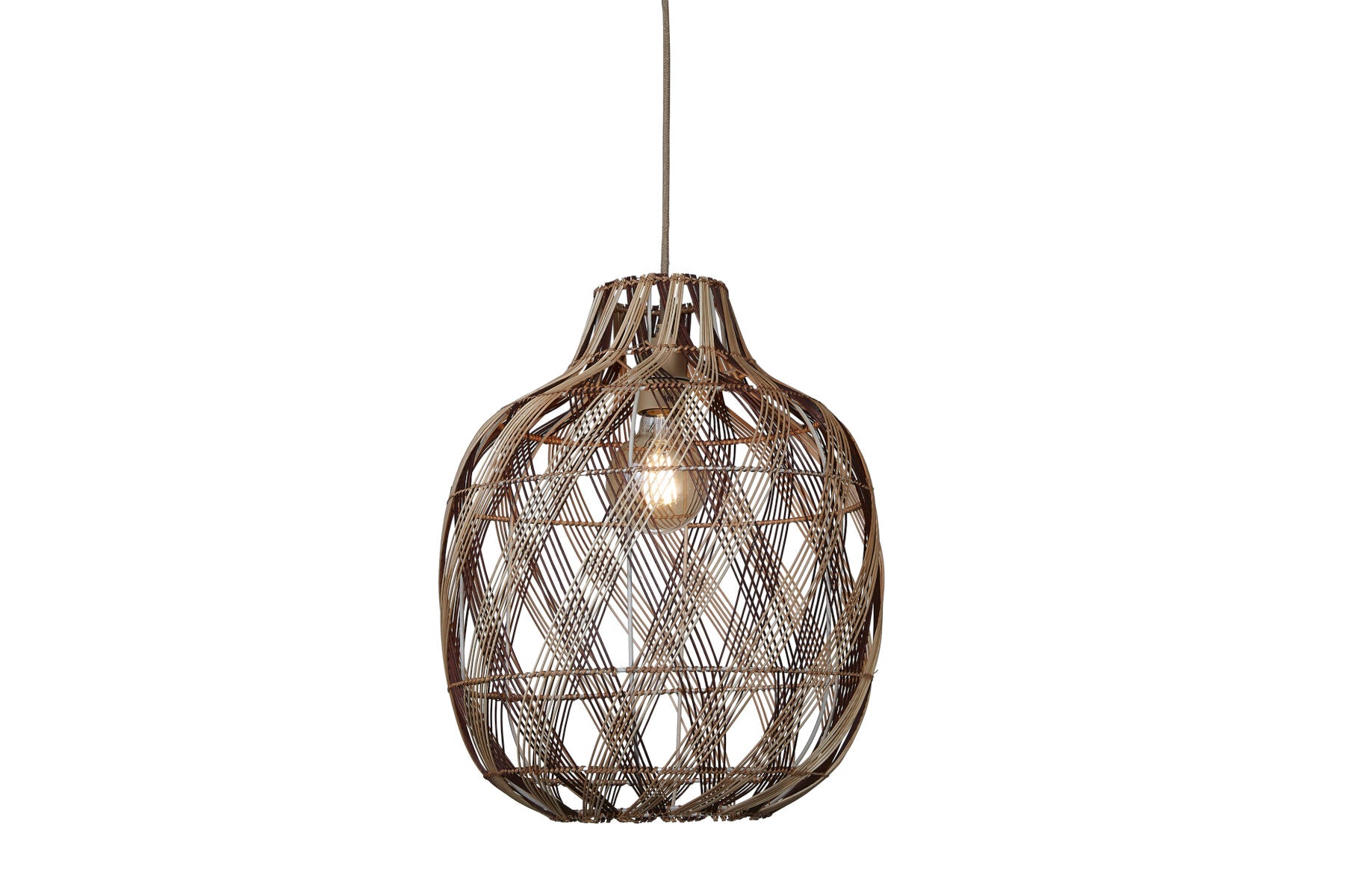 Mendoza handwoven burgundy and natural bamboo bottle shaped pendant light | malletandplane.com