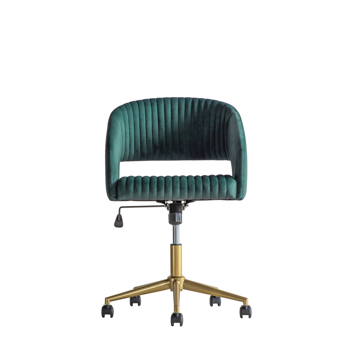 MURRAY green velvet swivel desk chair with gold-toned castor base