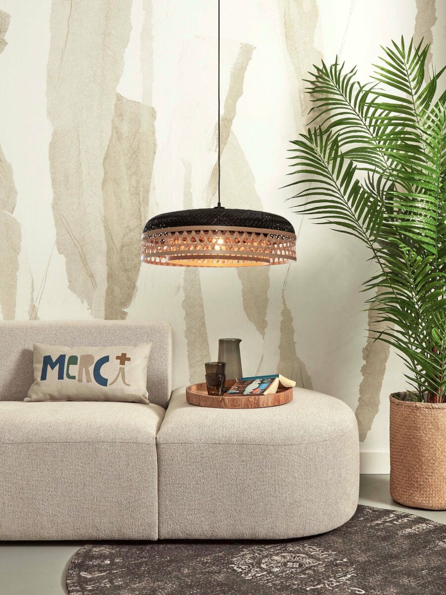 Ubud hand woven natural and black bamboo double shaded pendant light | malletandplane.com