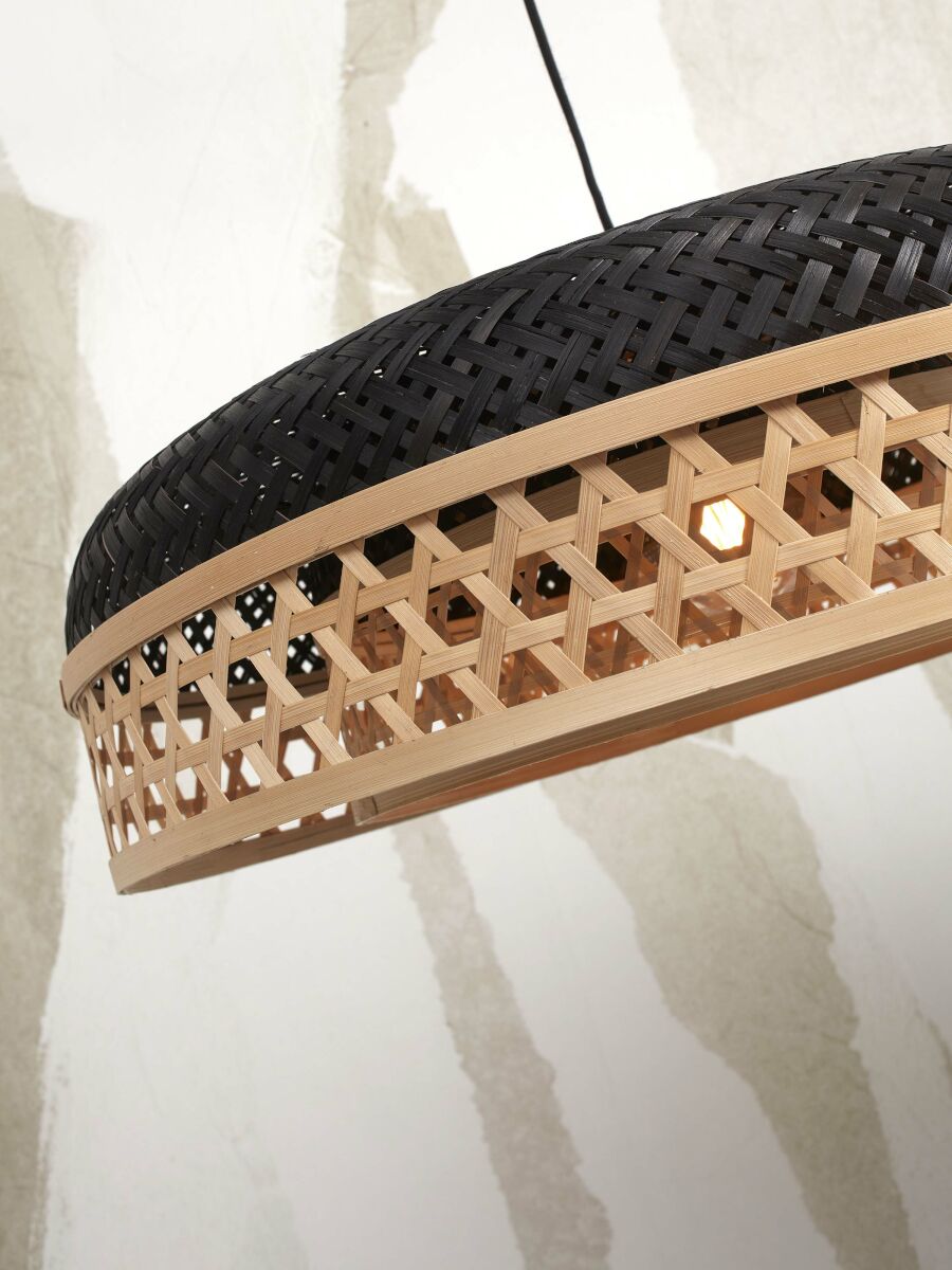 Ubud hand woven natural and black bamboo double shaded pendant light | malletandplane.com
