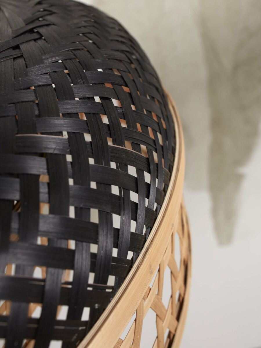 Ubud hand woven natural and black bamboo double shaded pendant light | malletandplane.com