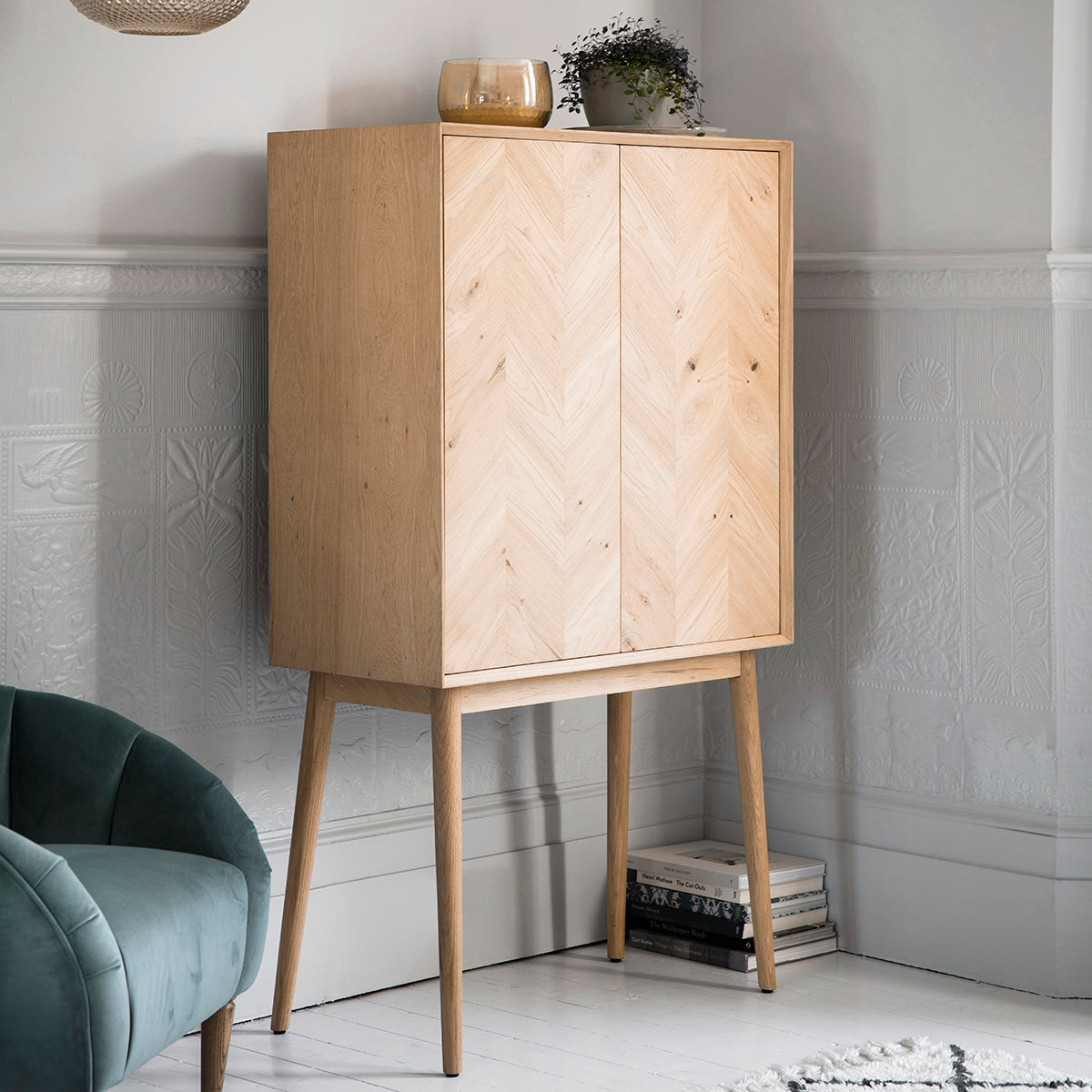 Jakob Drinks Cabinet in chevron inlaid oak | MalletandPlane.com