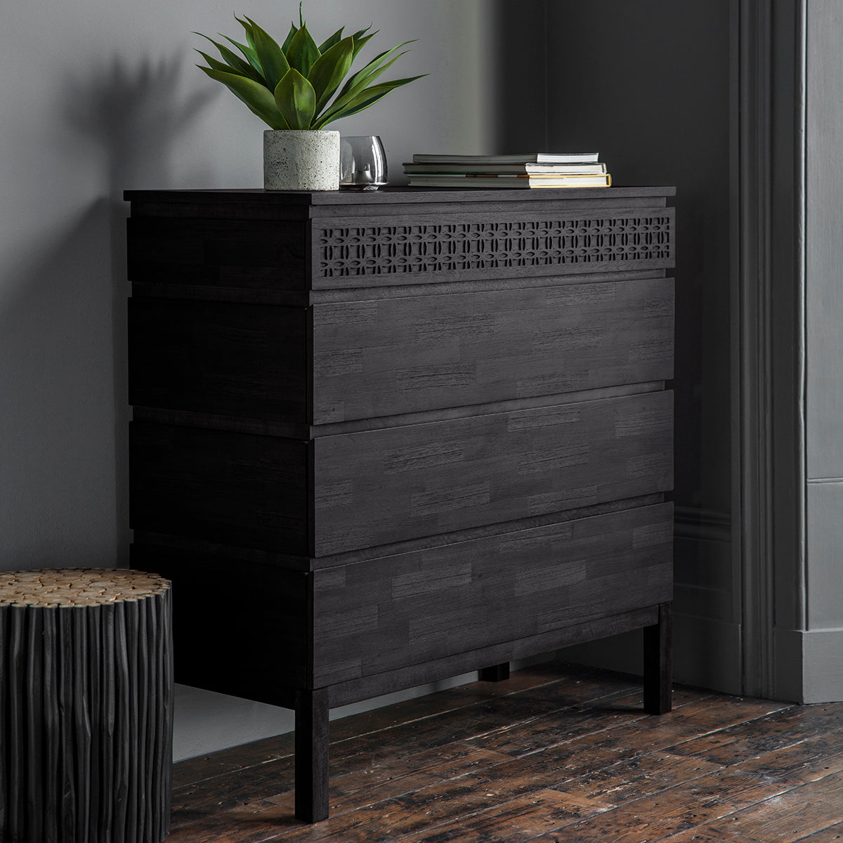 LAYLAH Chest of Drawers in Matte Black Charcoal Finish | MalletandPlane.com