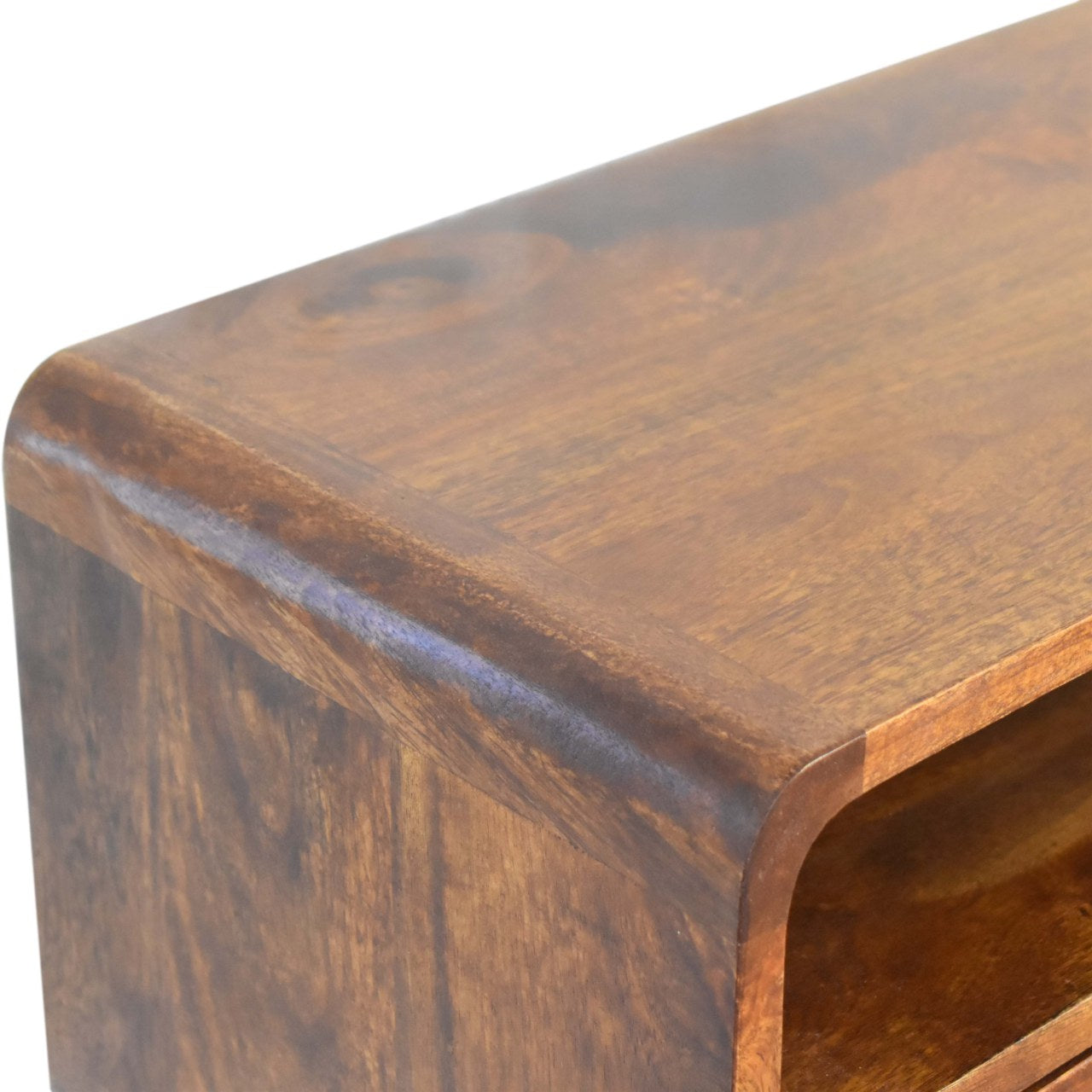 Century Handmade solid wood 2 drawer small console table in deep chestnut finish | malletandplane.com