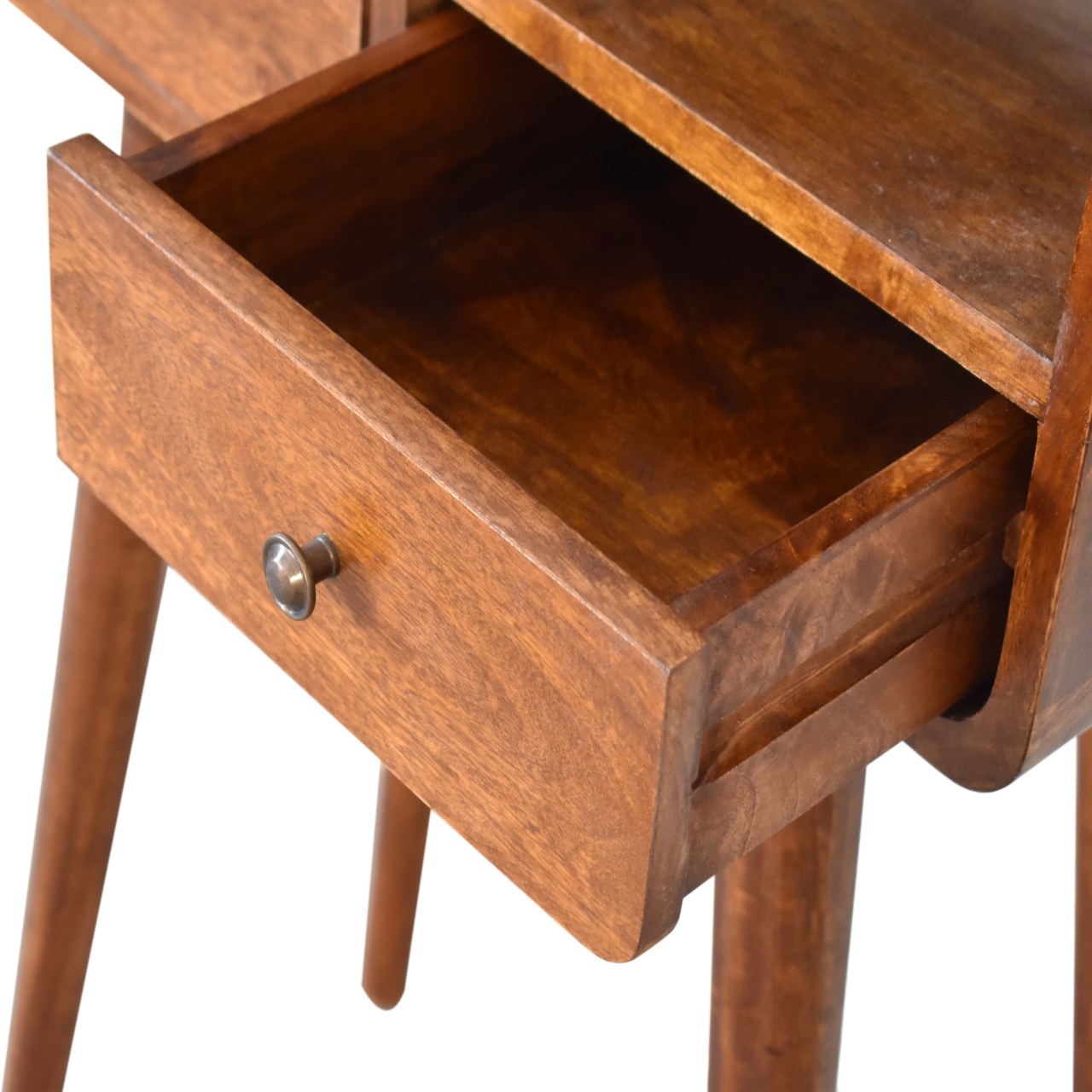 Century Handmade solid wood 2 drawer small console table in deep chestnut finish | malletandplane.com