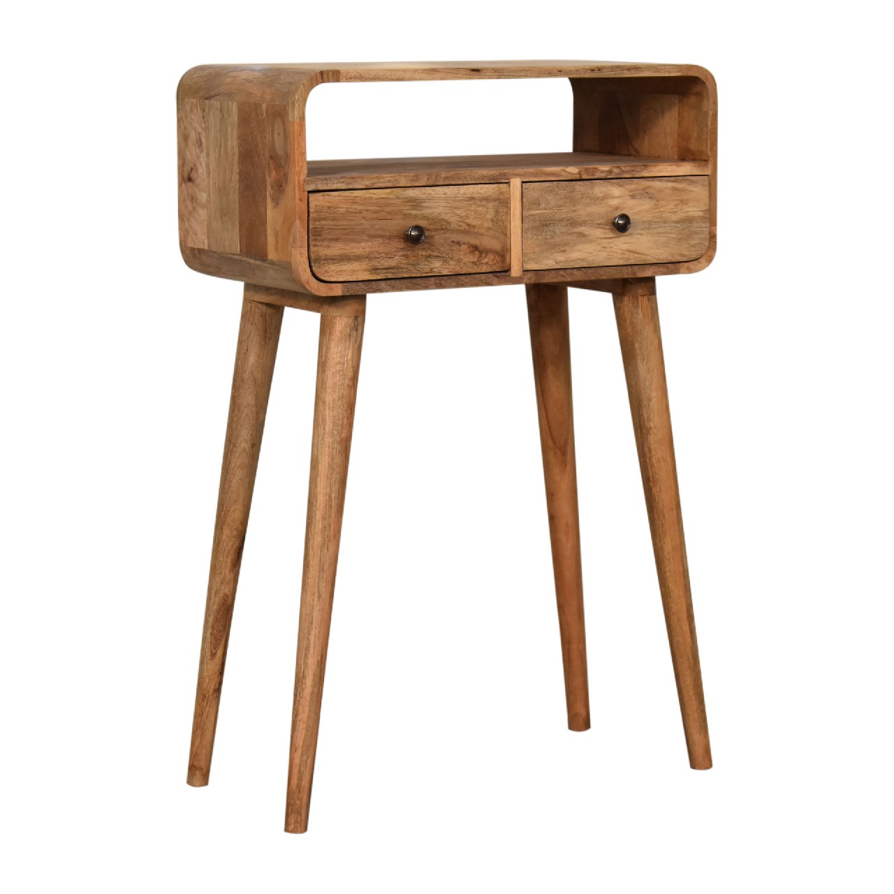 Modal Handmade Solid Wood 2 Drawer Small Console Table in Oak-ish finish | malletandplane.com