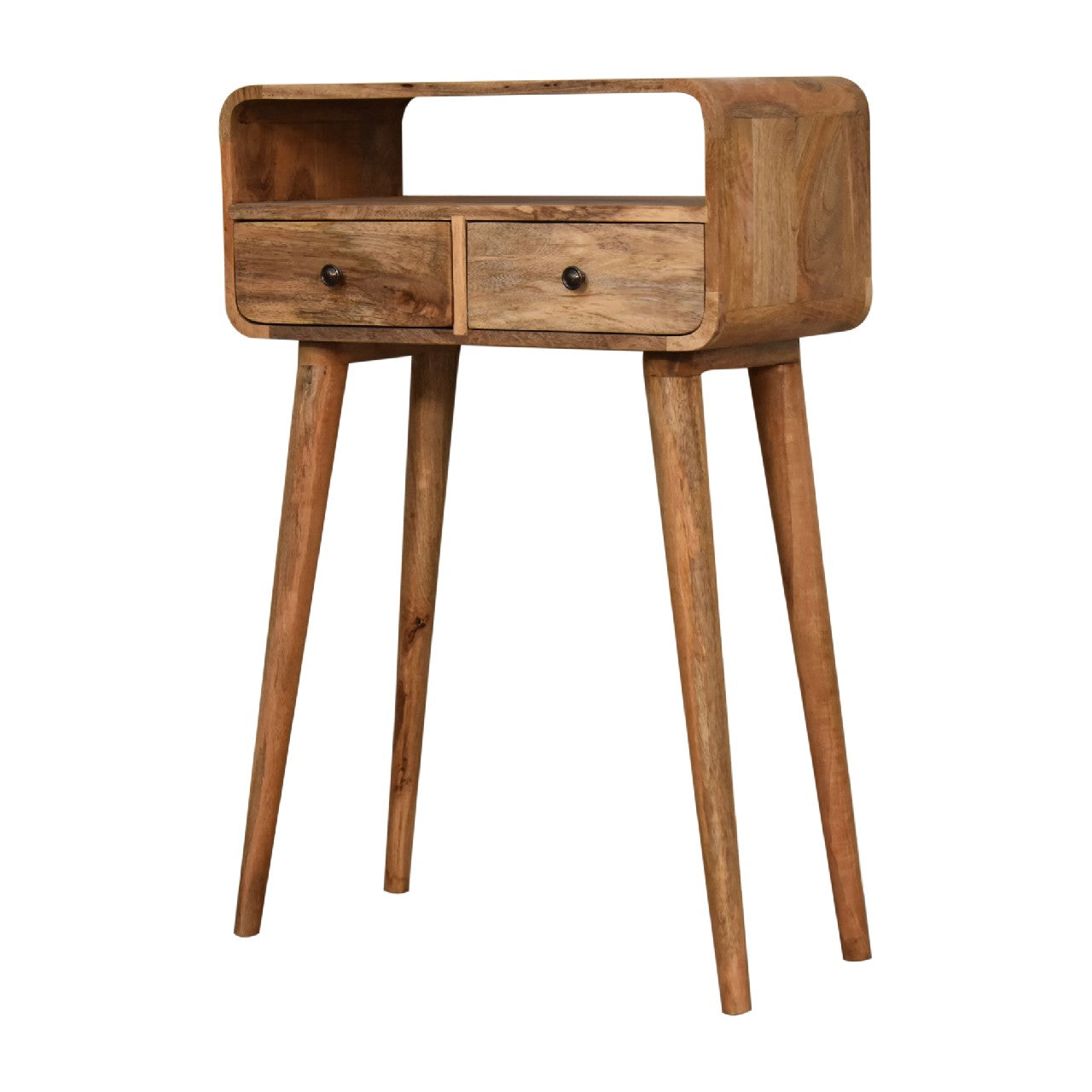 Modal Handmade Solid Wood 2 Drawer Small Console Table in Oak-ish finish | malletandplane.com