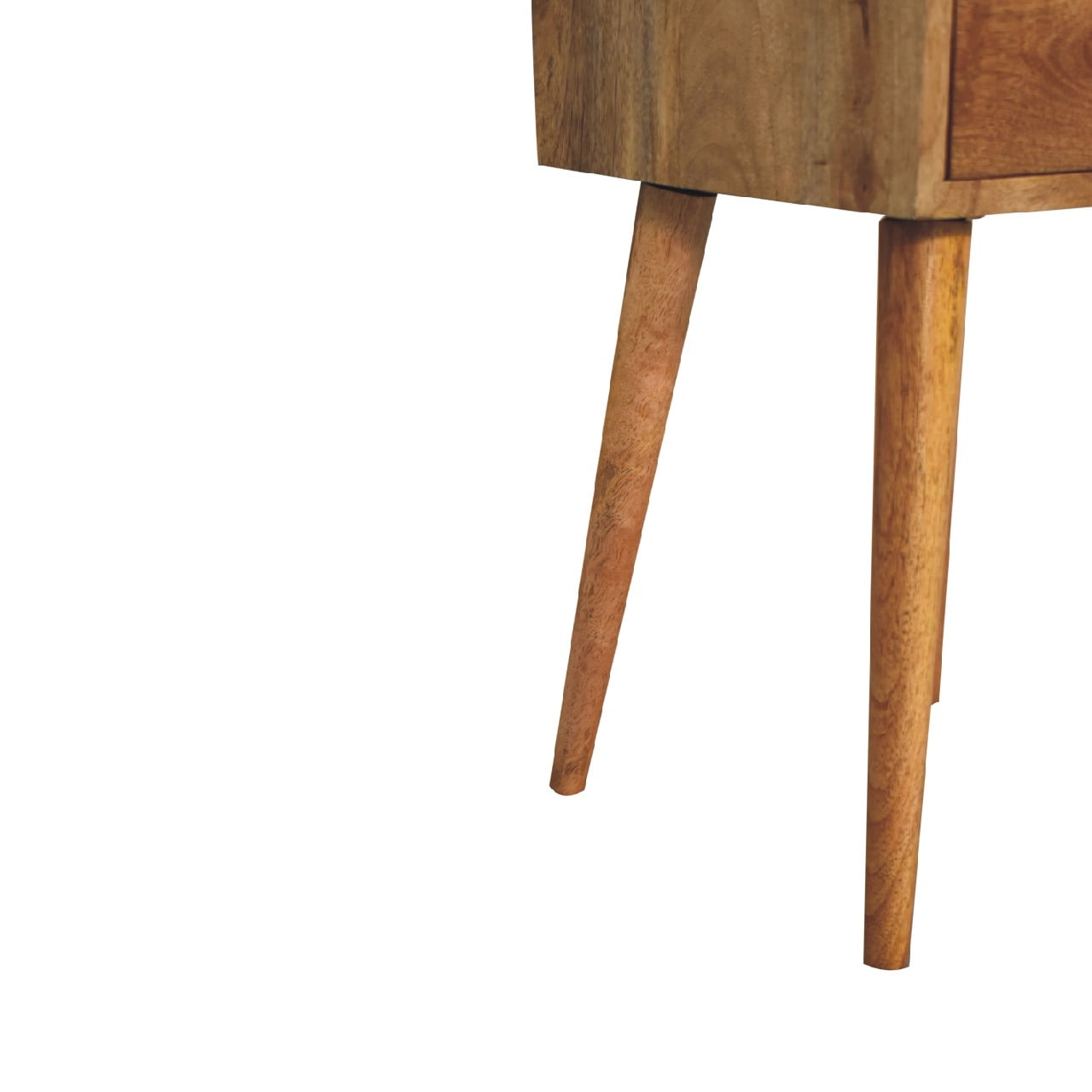 Joel handmade solid wood narrow bedside table with 2 drawers in oak-ish finish | malletandplane.com