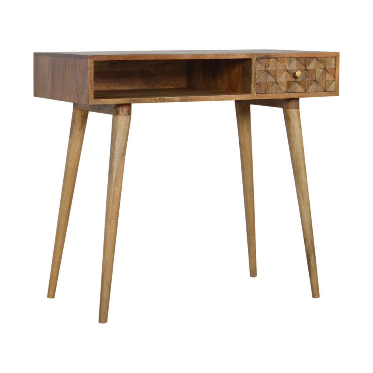 KENYON Handmade Solid Wood Study Desk with Carved Drawer Frontal | malletandplane.com