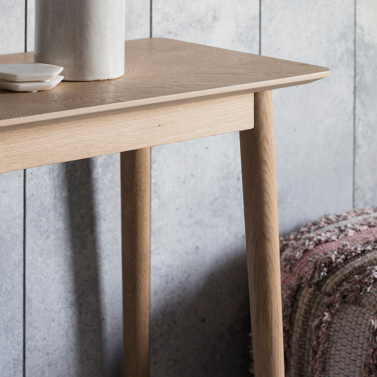 Jakob Oak Slim Console Table with inlaid chevron and matte laquer finish | malletandplane.com