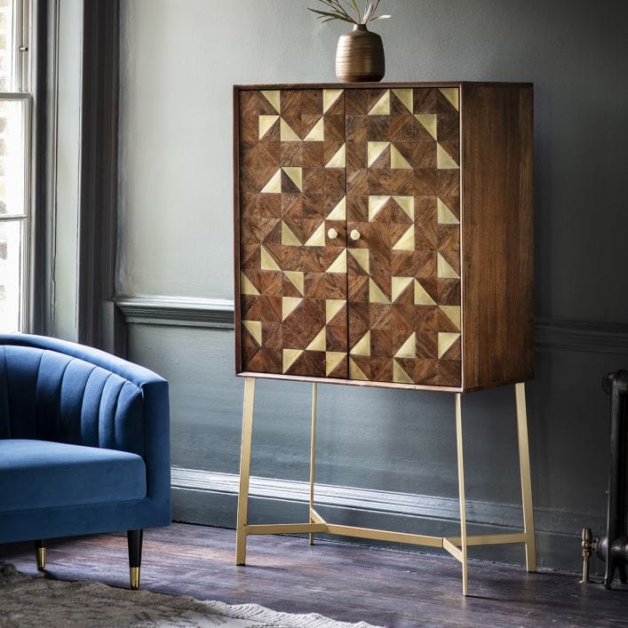 Clift Drinks Cabinet with interior fittings and brass inlaid doors  | MalletandPlane.com