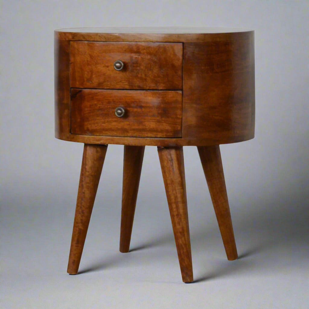 Regent Handmade Solid Wood Bedside Table with 2 Drawers in Deep Chestnut Finish  | malletandplane.com